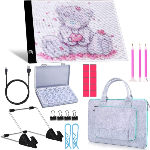 A4 LED Light Pad for Diamond Painting Kit - Ultrathin & Three Kinds of - Brightness Adjustment with Polyester Felt Hand Held Case Bag and Black Pad Clip for DIY Art Craft Diamond P