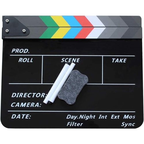 Movie Directors Clapboard, Photography Studio Video TV Acrylic Clapper Board Dry Erase Film Slate Cut Action Scene Clapper with a Magnetic Blackboard