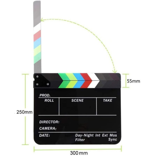 Movie Directors Clapboard, Photography Studio Video TV Acrylic Clapper Board Dry Erase Film Slate Cut Action Scene Clapper with a Magnetic Blackboard