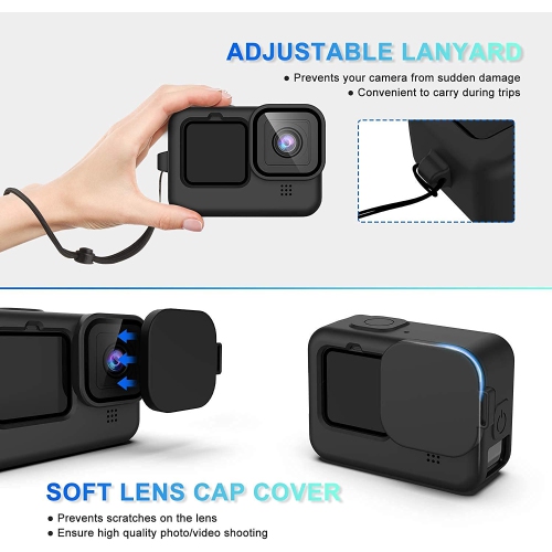 Accessories Kit for GoPro Hero 10/9 Black, Silicone Sleeve Protective Case with Rubber Cap + 6Pcs Tempered Glass Screen Protector with Lens Cover Cap