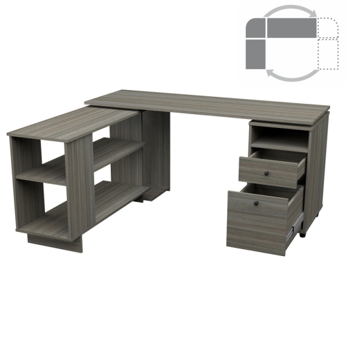 INVAL AMERICA  L-Shaped Engineered Wood Reversible Computer Desk In Gray