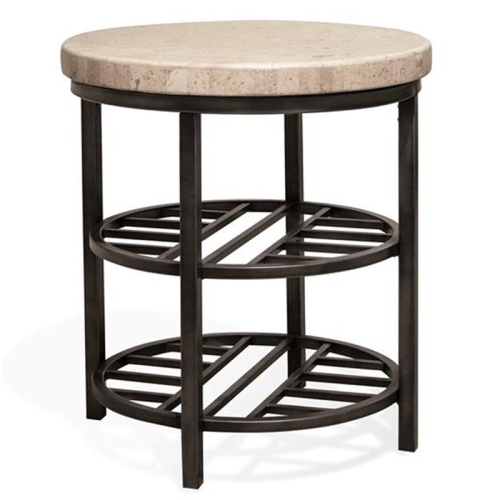Bowery Hill Contemporary 22" Round Stone Top Storage End Table