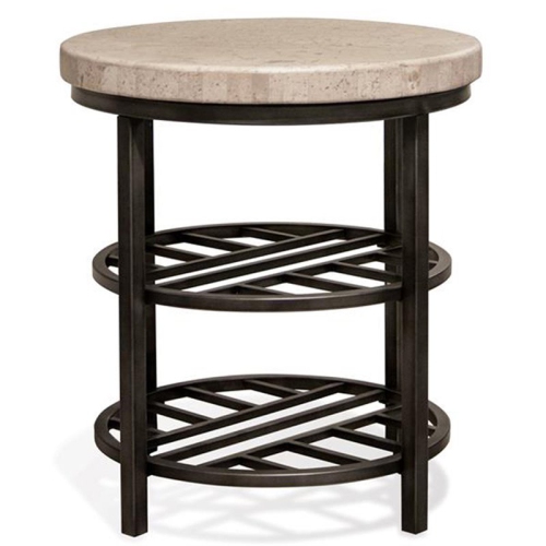 Bowery Hill Contemporary 22" Round Stone Top Storage End Table