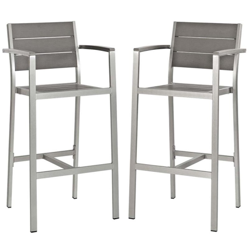 MODWAY  Shore 30" Patio Bar Stool In Silver And (Set Of 2) In Gray