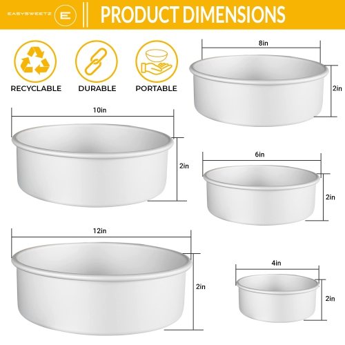 Moule à gâteau rond de 2 po de profondeur – Ensemble de 5