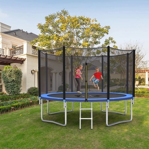 Trampoline de 12 pieds avec échelle et enceinte de sécurité Filet de saut  Trampoline Housse de ressort extérieure en PVC pour enfants et adultes 