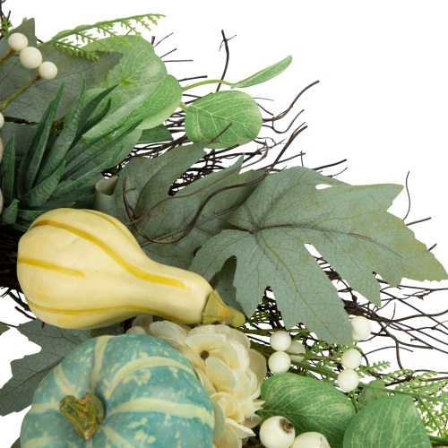 Green and White Pumpkins with Berries Artificial Fall Harvest Wreath, 22-Inch, Unlit