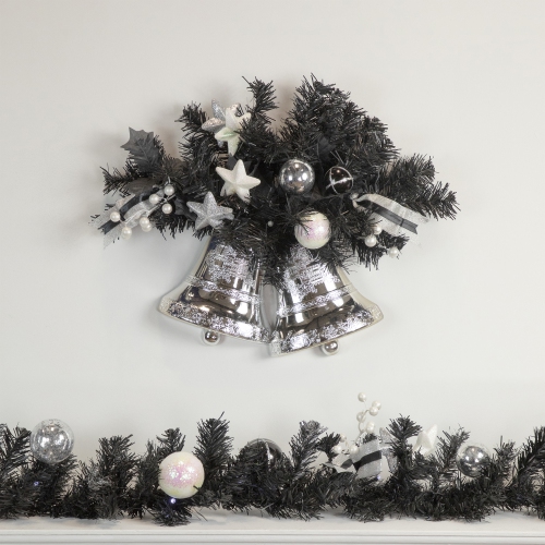 Pre-Lit Battery Operated Black Pine Artificial Christmas Garland - 9' x 6" - Cool White LED Lights