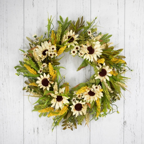 24" Beige Sunflowers Artificial Fall Harvest Wreath