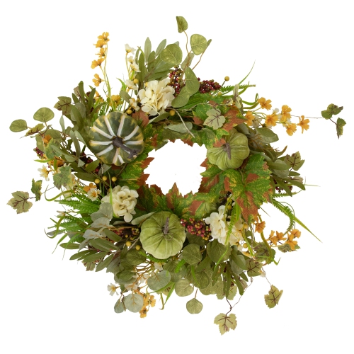 Pumpkins and Berries Artificial Fall Harvest Twig Wreath, 24-Inch, Unlit