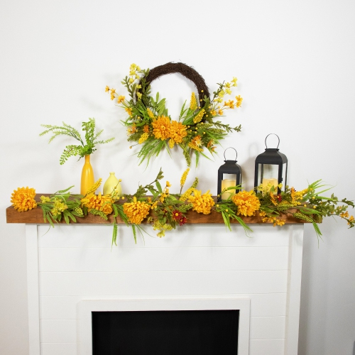 Peonies Artificial Fall Harvest Twig Wreath, 22-Inch, Unlit
