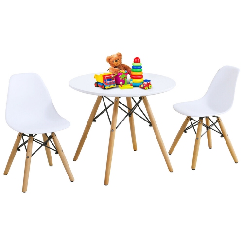 GYMAX  Kids Modern Dining Table Set Round Table With 2 Armless Chairs In White