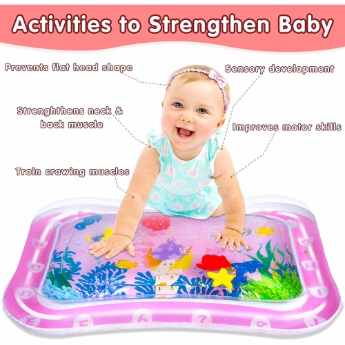 ISTAR Tummy Time Baby Water Play & Activity Mat for Infants & Toddlers Baby Toys for 3 to 12 Months, Best Baby Gift, Portable - PINK
