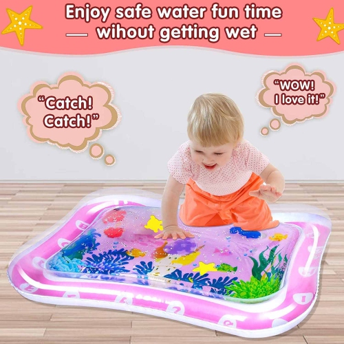 ISTAR Tummy Time Baby Water Play & Activity Mat for Infants & Toddlers Baby Toys for 3 to 12 Months, Best Baby Gift, Portable - PINK