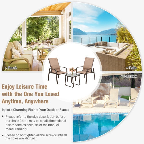 Marque Gymax 3 pièces 2 fauteuils 1 table de salon de jardin Bistro Patio avec Dossiers réglables Gris