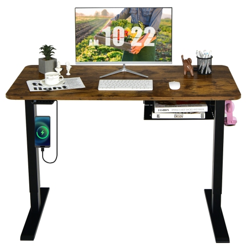 SLICKBLUE  48-Inch Electric Height Adjustable Standing Desk With Control Panel-Rustic In Brown