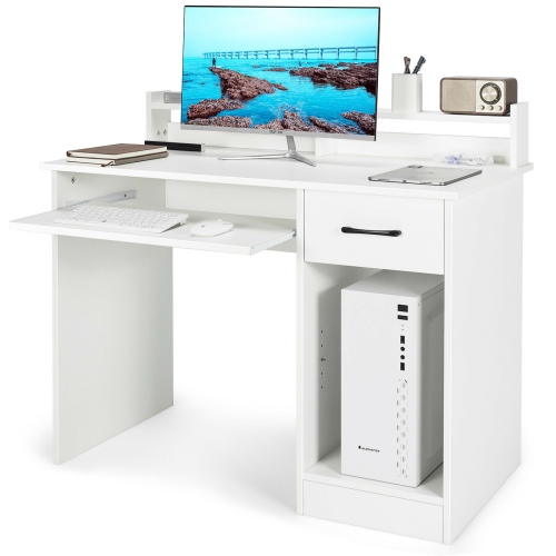 SLICKBLUE  Study Laptop Table With Drawer And Keyboard Tray-White