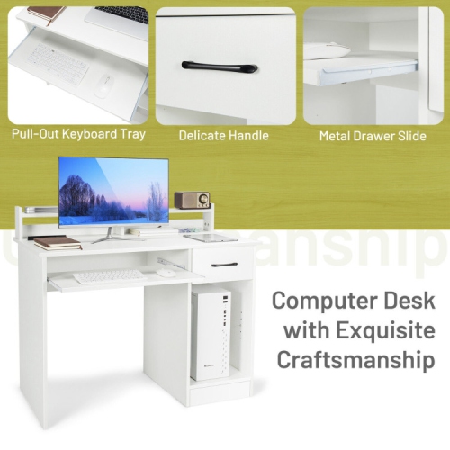 Study Laptop Table with Drawer and Slide-Out Keyboard Tray for Home or Office