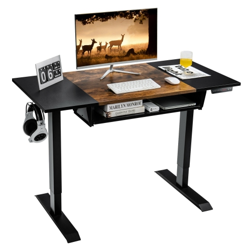 SLICKBLUE  48 Inch Electric Sit to Stand Desk With Keyboard Tray-Rustic In Brown