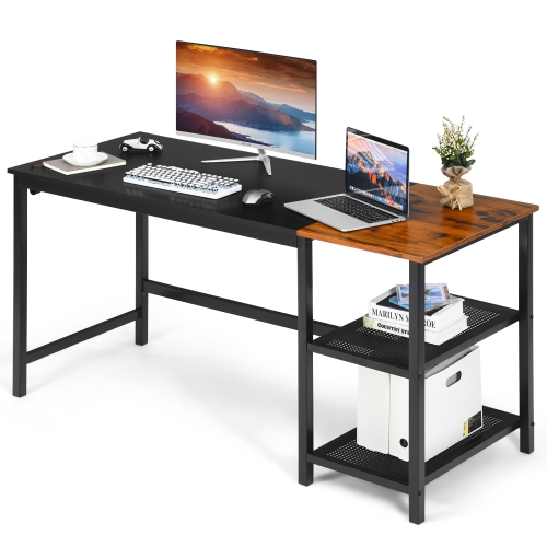 SLICKBLUE  59 Inch Home Office Computer Desk With Removable Storage Shelves-Black