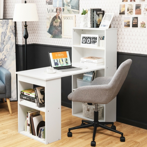 Computer Desk with 4-Tier Bookcase and CPU Stand, Workstation for Home Office