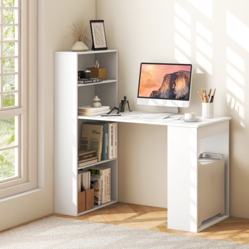 Computer Desk with 4-Tier Bookcase and CPU Stand, Workstation for Home Office