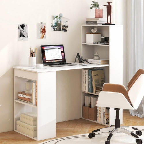 Computer Desk with 4-Tier Bookcase and CPU Stand, Workstation for Home Office
