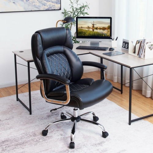 Height Adjustable Executive Desk Chair with Metal Base for Home or Office