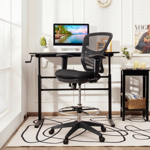 Mesh Drafting Office Chair with Adjustable Armrests and Foot Ring for Tall Desks