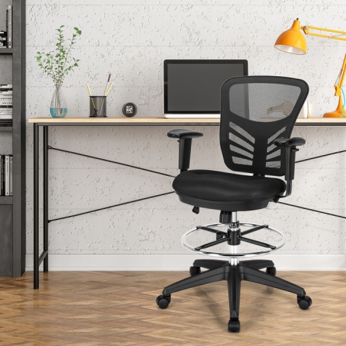 Mesh Drafting Office Chair with Adjustable Armrests and Foot Ring for Tall Desks