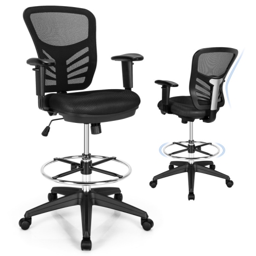 Mesh Drafting Office Chair with Adjustable Armrests and Foot Ring for Tall Desks