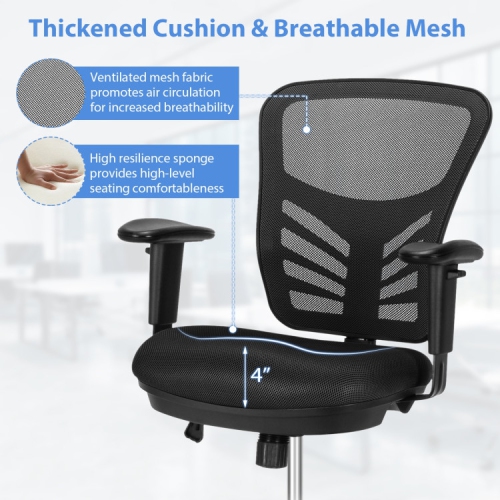 Mesh Drafting Office Chair with Adjustable Armrests and Foot Ring for Tall Desks