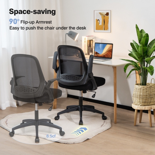 Rolling Mesh Desk Chair with Adjustable Height and Flip-Up Armrests for Office Use