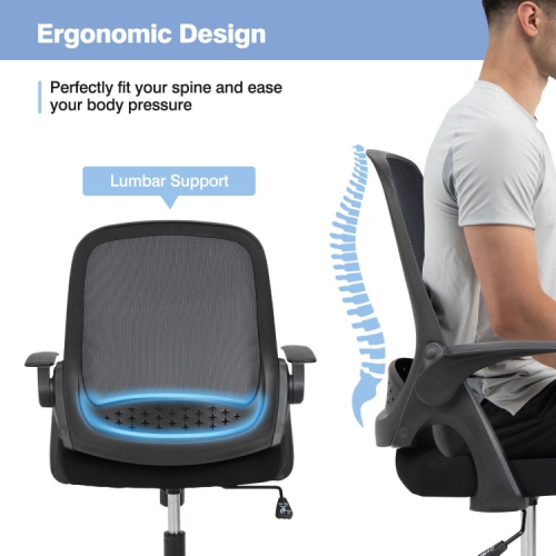 Rolling Mesh Desk Chair with Adjustable Height and Flip-Up Armrests for Office Use