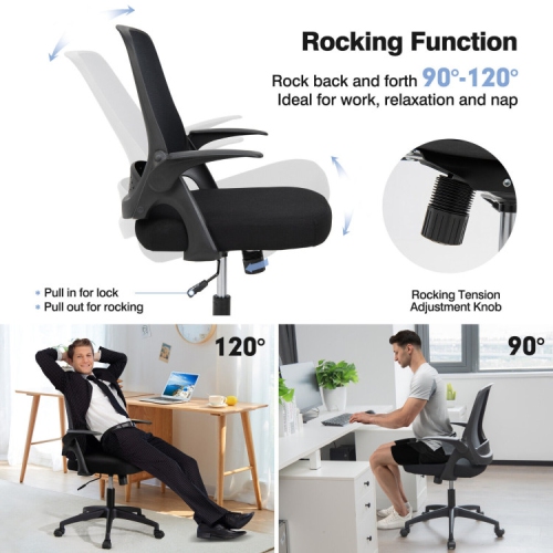 Rolling Mesh Desk Chair with Adjustable Height and Flip-Up Armrests for Office Use