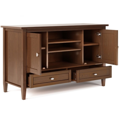 Simpli Home Warm Shaker Wood 47" Transitional TV Media Stand in Russet Brown For TVs up to 50"
