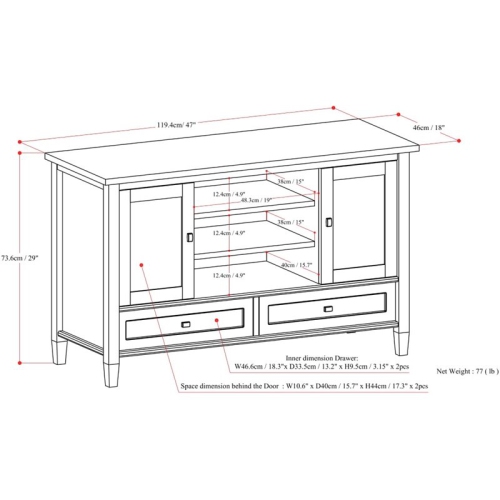 Simpli Home Warm Shaker Wood 47" Transitional TV Media Stand in Russet Brown For TVs up to 50"
