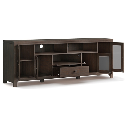 Simpli Home Cosmopolitan 72" Solid Wood TV Media Stand in Farmhouse Brown