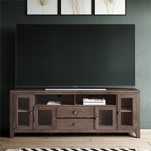 Simpli Home Cosmopolitan 72" Solid Wood TV Media Stand in Farmhouse Brown