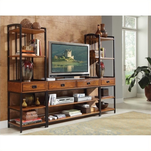 Homestyles Modern Craftsman Wood Media Stand in Brown