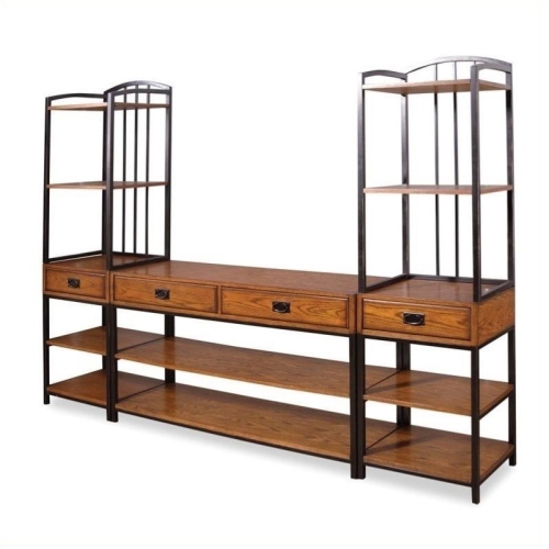 Homestyles Modern Craftsman Wood Media Stand in Brown