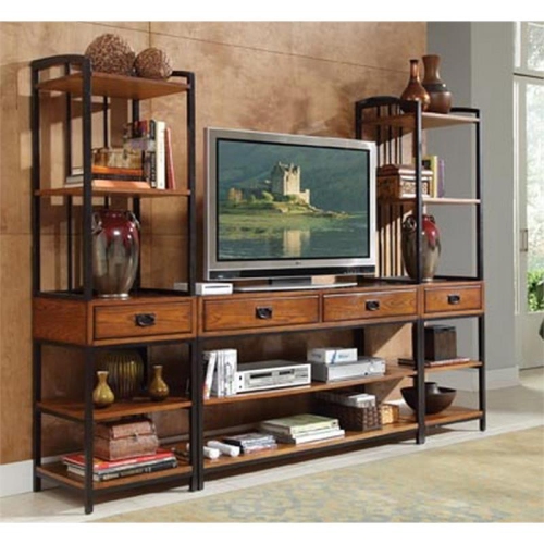 Homestyles Modern Craftsman Wood Media Stand in Brown