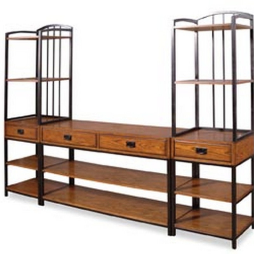 Homestyles Modern Craftsman Wood Media Stand in Brown