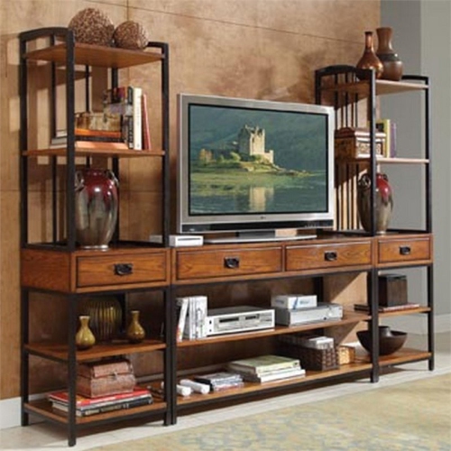 Homestyles Modern Craftsman Wood Media Stand in Brown