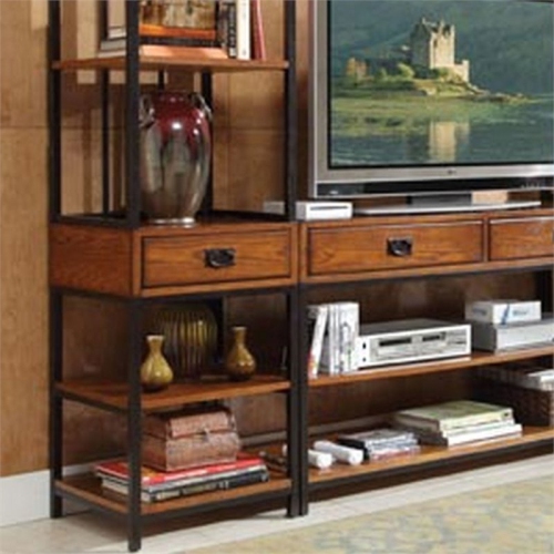 Homestyles Modern Craftsman Wood Media Stand in Brown