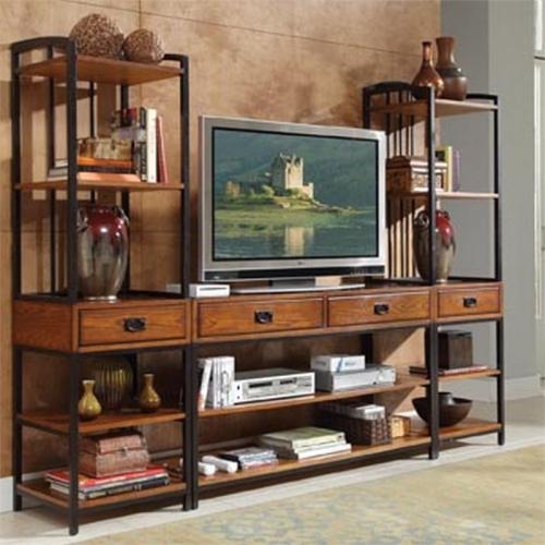 Homestyles Modern Craftsman Wood Media Stand in Brown