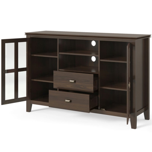 Simpli Home Artisan Wood 53" Transitional TV Media Stand in Tobacco Brown For TVs up to 60"