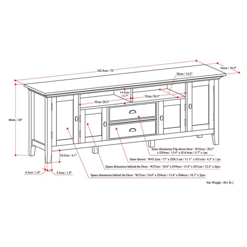 Simpli Home Redmond Wood 72" Transitional TV Media Stand in Gray For TVs up to 80"