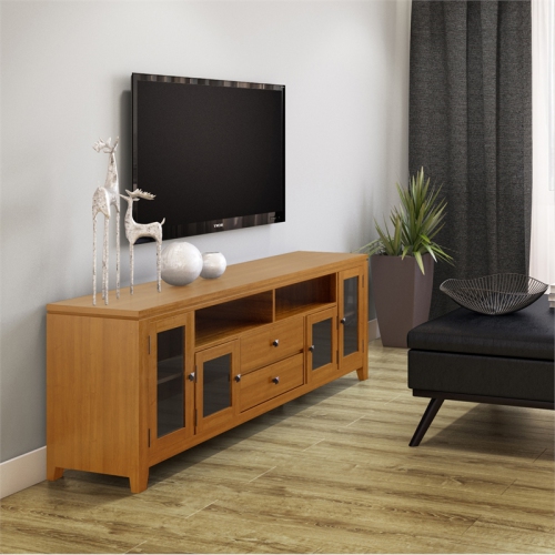 Simpli Home Cosmopolitan Solid Wood Extra Wide 72" TV Stand - Light Golden Brown