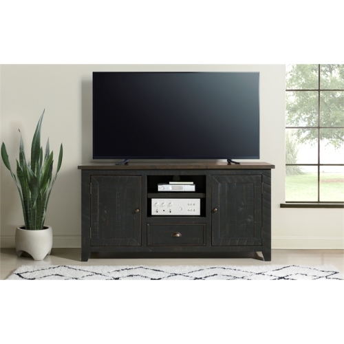 Bowery Hill Coastal 60" Wood TV Stand in Black and Brown